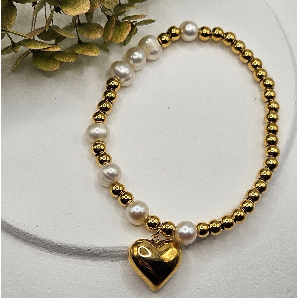 Women’s gold and pear bracelet, women’s beaded bracelet, women’s jewelry, gift